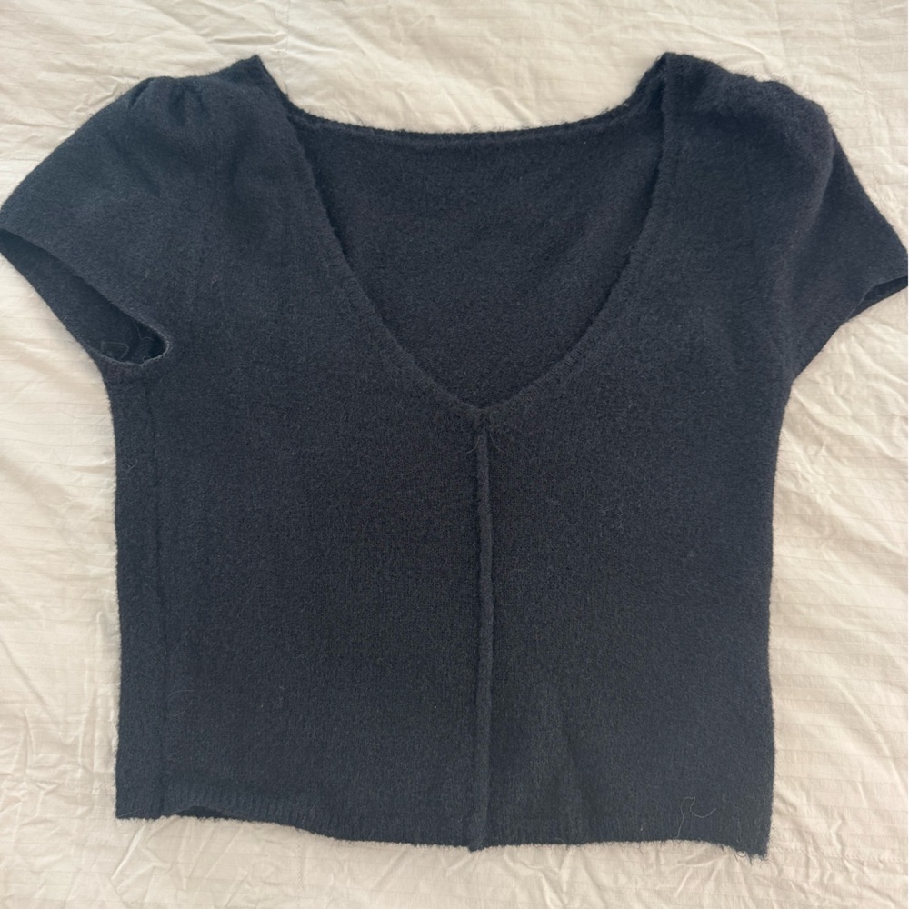 Free People Black SOFT Short Sleeve Top